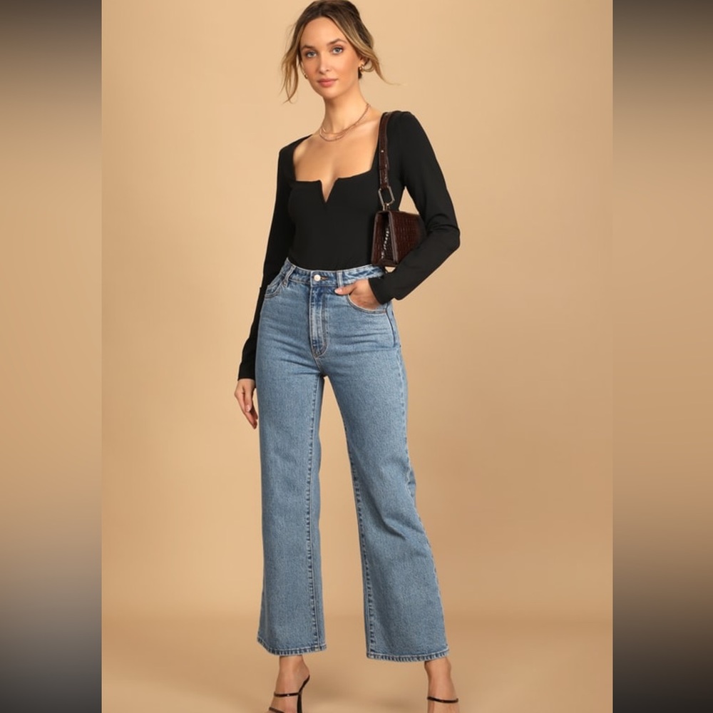 Black long sleeve notched jumpsuit